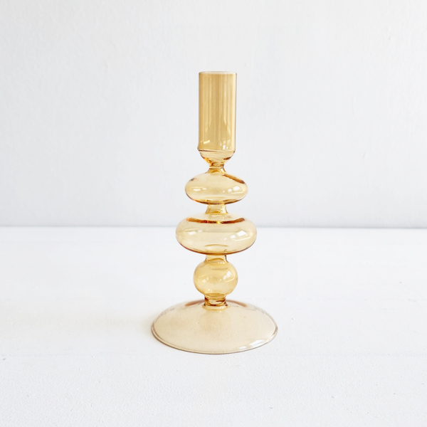 Venice Glass Candle Stick - Amber - 18cm 